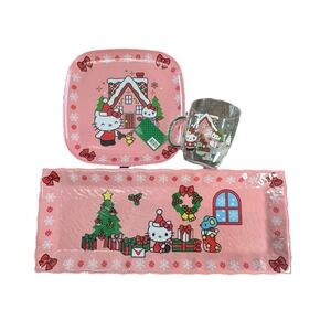 Sanrio Pink Kitchenware Hello Kitty Christmas Plate Tray Mug Set Holiday 2023